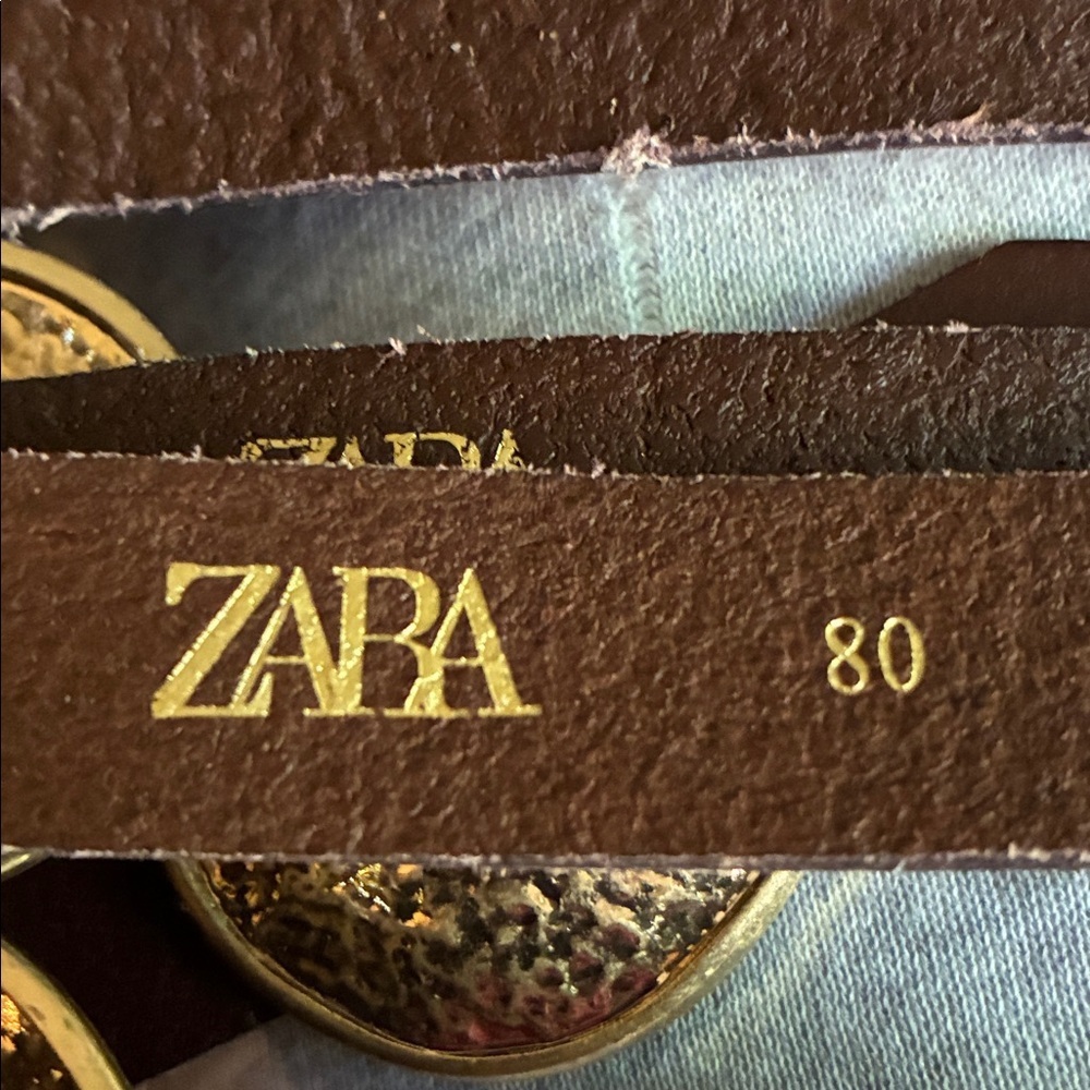 NWOT. Zara Brown leather belt with Metal plates. Size 30, 32, 34. - Picture 9 of 10